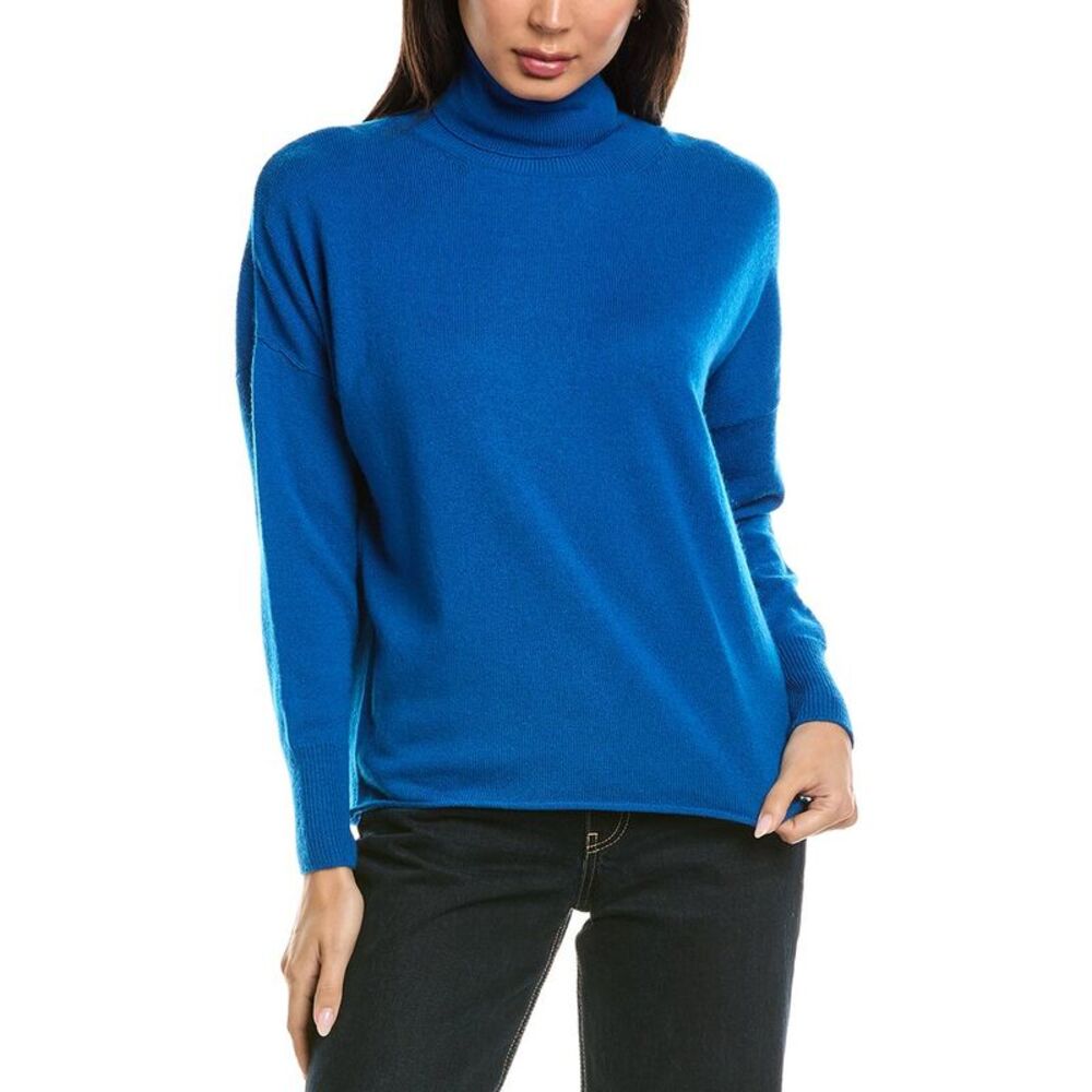 Brodie Cashmere Womens  Textured Roll Neck Wool & Cashmere-Blend Sweater, Blue